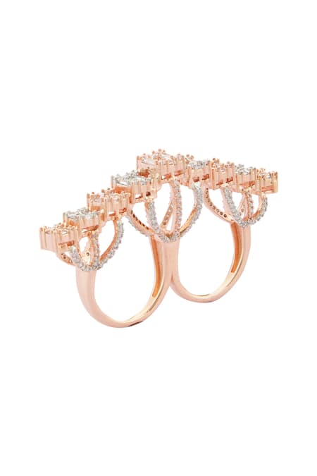 Shop Chaotiq By Arti Gold Plated Diamonds Handcrafted Two Finger Ring Online at Aza Fashions Shop_Chaotiq By Arti_Gold Plated Diamonds Handcrafted Two Finger Ring_Online_at_Aza_Fashions
