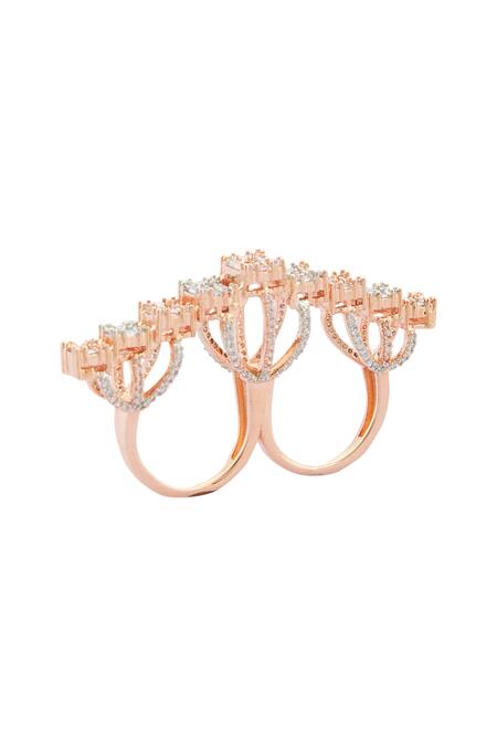 Chaotiq By Arti Gold Plated Diamonds Handcrafted Two Finger Ring at Aza Fashions Chaotiq By Arti_Gold Plated Diamonds Handcrafted Two Finger Ring_at_Aza_Fashions