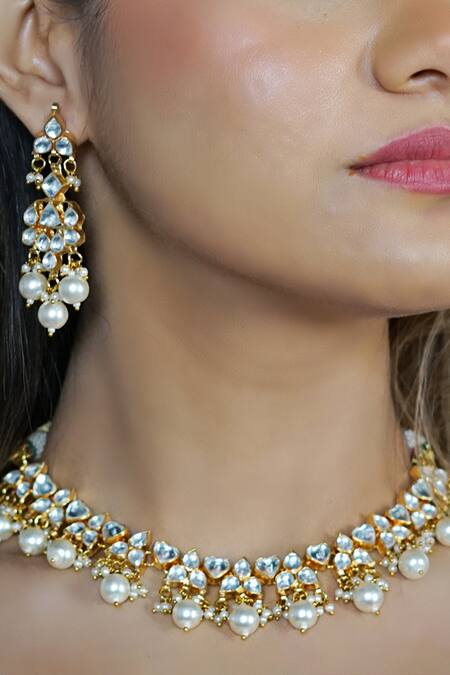 Buy_Namasya_Gold Plated Beads, Diamonds Kundan Stone Necklace Set _Online_at_Aza_Fashions