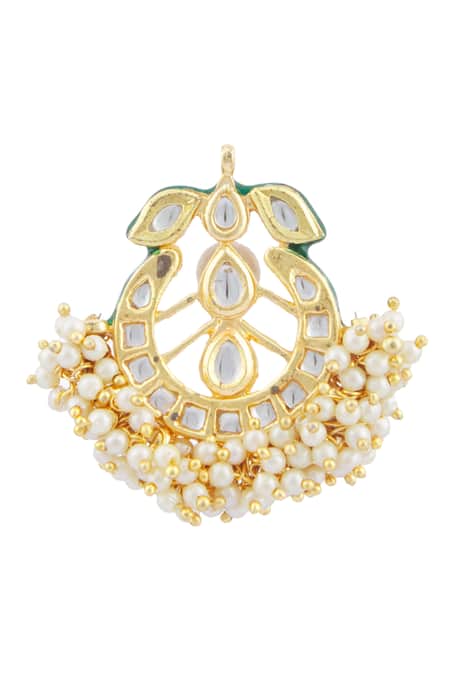 Just Shradhas_Gold Plated Pearls, Diamonds Kundan Stud Earrings _Online_at_Aza_Fashions