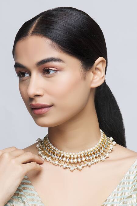 Just Shradhas_Gold Plated Kundan Choker _Online_at_Aza_Fashions