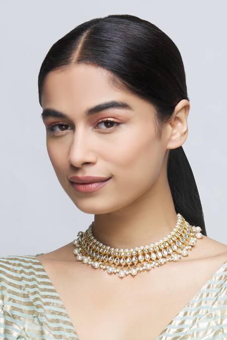 Buy_Just Shradhas_Gold Plated Kundan Choker _Online_at_Aza_Fashions