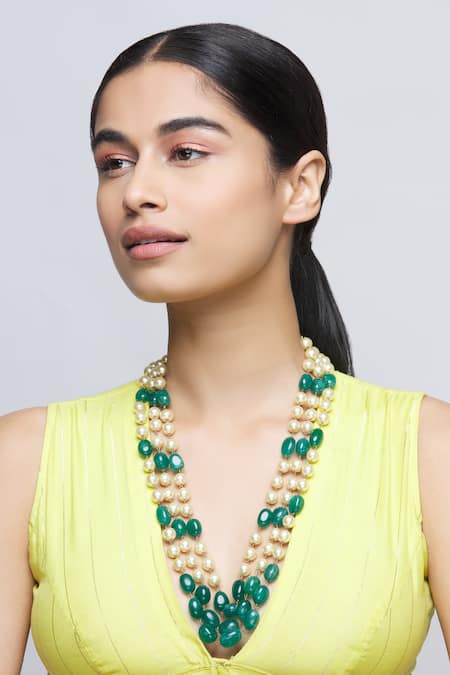 Just Shradhas_Gold Plated Bead Layered Necklace _Online_at_Aza_Fashions
