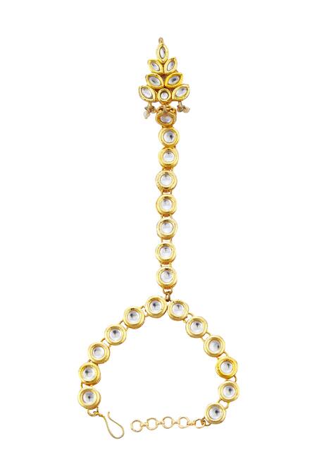 Shop Just Shradhas Gold Plated Pearls, Diamonds Kundan Hathphool - Set Of 2 Online at Aza Fashions Shop_Just Shradhas_Gold Plated Pearls, Diamonds Kundan Hathphool - Set Of 2 _Online_at_Aza_Fashions