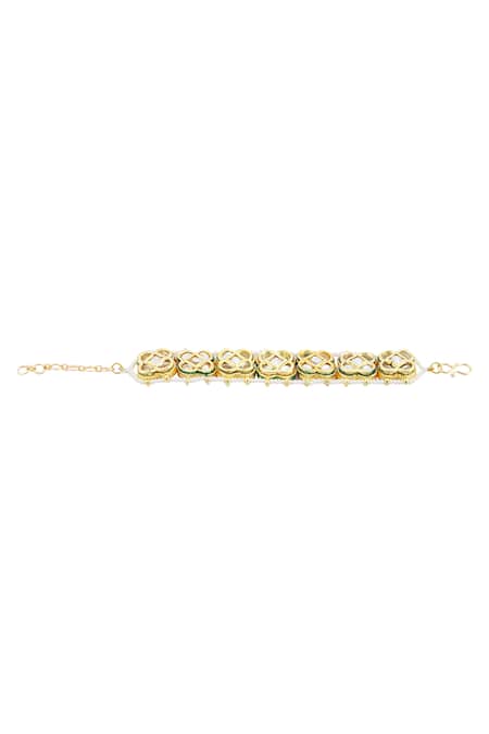 Just Shradha's_Gold Plated Pearls, Diamonds Kundan Floral Bracelet _Online_at_Aza_Fashions