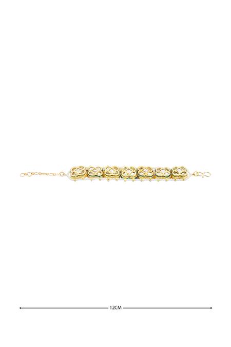 Just Shradha's_Gold Plated Pearls, Diamonds Kundan Floral Bracelet _at_Aza_Fashions