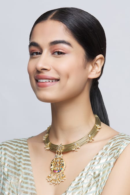 Buy_Just Shradhas_Gold Plated Kundan Pendant Necklace _Online_at_Aza_Fashions