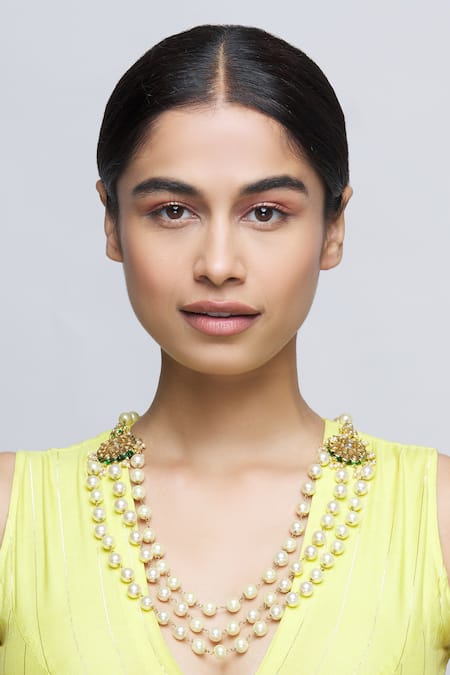 Just Shradhas_Gold Plated Kundan Layered Necklace _Online_at_Aza_Fashions
