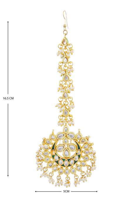 Shop_Just Shradhas_Gold Plated Kundan Crescent Moon Maangtikka _Online_at_Aza_Fashions