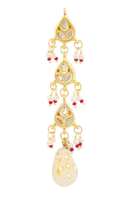 Buy_Just Shradhas_Gold Plated Pearls, Beads Kundan Tiered Danglers _Online_at_Aza_Fashions