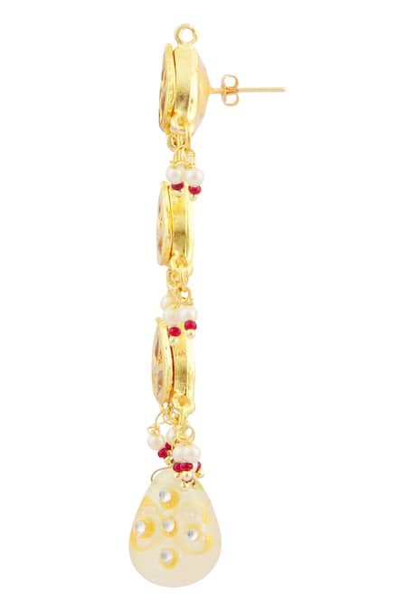 Shop_Just Shradhas_Gold Plated Pearls, Beads Kundan Tiered Danglers _Online_at_Aza_Fashions