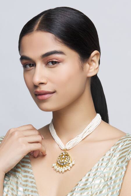 Just Shradhas_Gold Plated Kundan Pendant Necklace _Online_at_Aza_Fashions
