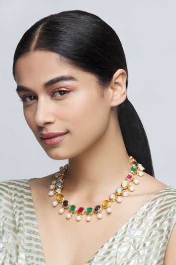 Buy_Just Shradhas_Gold Plated Kundan Bead Necklace _Online_at_Aza_Fashions