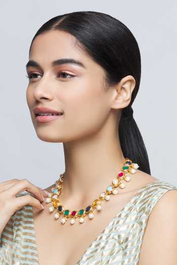 Just Shradhas_Gold Plated Kundan Bead Necklace _Online_at_Aza_Fashions