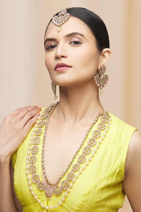 Moh-Maya by Disha Khatri Studded Layered Necklace Set 