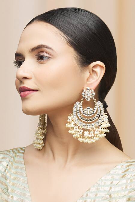 Moh-Maya By Disha Khatri_Gold Plated Pearls, Gota Patti Kundan Chandbalis _Online_at_Aza_Fashions