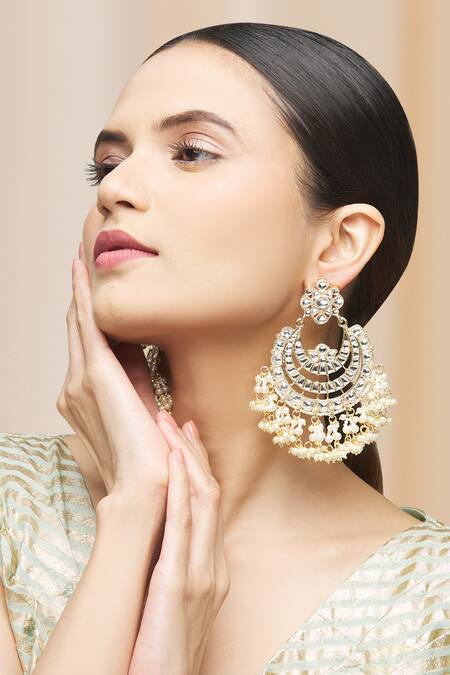Buy_Moh-Maya By Disha Khatri_Gold Plated Pearls, Gota Patti Kundan Chandbalis _Online_at_Aza_Fashions