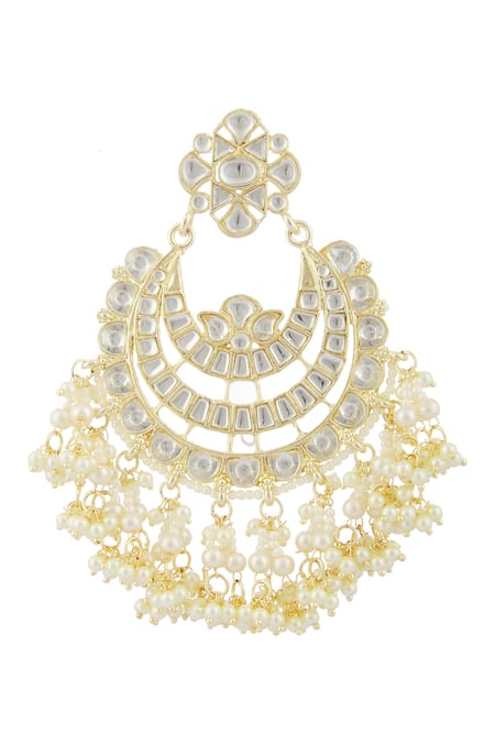Shop_Moh-Maya By Disha Khatri_Gold Plated Pearls, Gota Patti Kundan Chandbalis _Online_at_Aza_Fashions