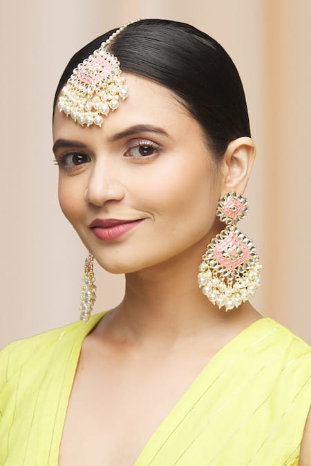 Moh-Maya By Disha Khatri_Gold Plated Pearls, Metallic Thread Kundan Danglers _Online_at_Aza_Fashions