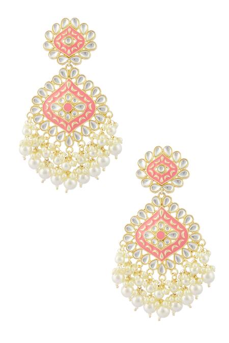 Shop_Moh-Maya By Disha Khatri_Gold Plated Pearls, Metallic Thread Kundan Danglers _Online_at_Aza_Fashions