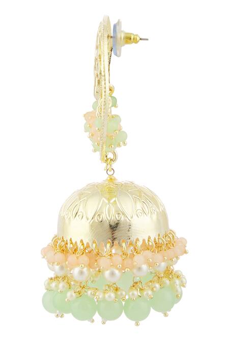 Moh-Maya By Disha Khatri_Gold Plated Pearls, Beads, Crystals Kundan Drop Jhumkas _at_Aza_Fashions