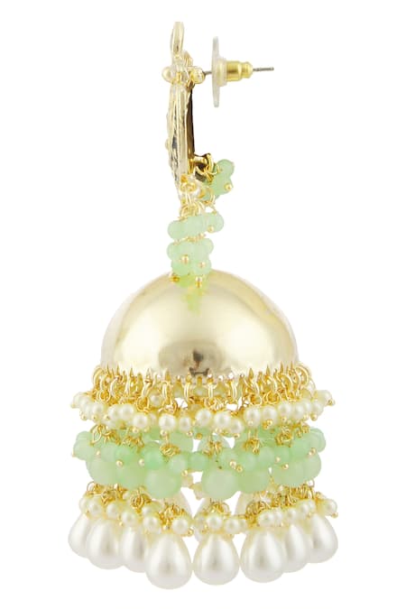 Moh-Maya By Disha Khatri_Gold Plated Pearls, Beads, Gota Patti Meenakari Blue Drop Jhumkas_at_Aza_Fashions