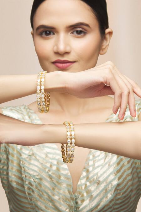 Buy_Moh-Maya By Disha Khatri_Gold Plated Imitation Diamonds Studded Bangles Set Of 4_Online_at_Aza_Fashions