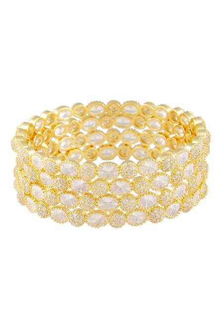 Shop_Moh-Maya By Disha Khatri_Gold Plated Imitation Diamonds Studded Bangles Set Of 4_Online_at_Aza_Fashions