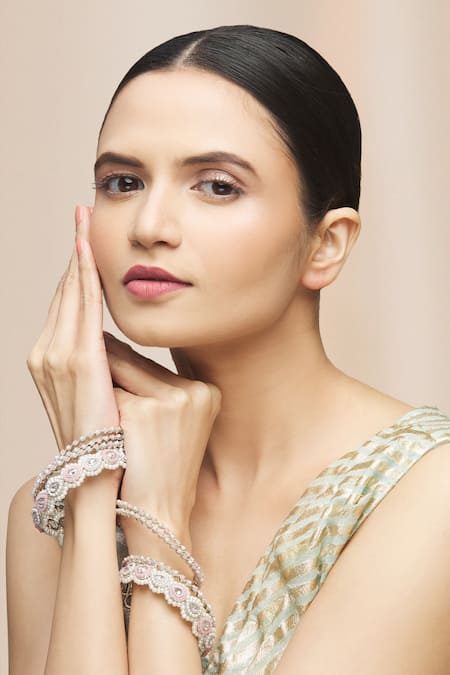 Moh-Maya By Disha Khatri Silver Plated Pearls, Diamonds Studded Bangles - Set Of 8 Online at Aza Fashions Moh-Maya By Disha Khatri_Silver Plated Pearls, Diamonds Studded Bangles - Set Of 8 _Online_at_Aza_Fashions