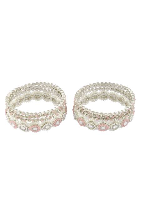 Buy Moh-Maya By Disha Khatri Silver Plated Pearls, Diamonds Studded Bangles - Set Of 8 Online at Aza Fashions Buy_Moh-Maya By Disha Khatri_Silver Plated Pearls, Diamonds Studded Bangles - Set Of 8 _Online_at_Aza_Fashions