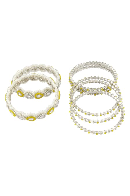 Moh-Maya By Disha Khatri Silver Plated Pearls, Diamonds Studded Bangles - Set Of 8 at Aza Fashions Moh-Maya By Disha Khatri_Silver Plated Pearls, Diamonds Studded Bangles - Set Of 8 _at_Aza_Fashions