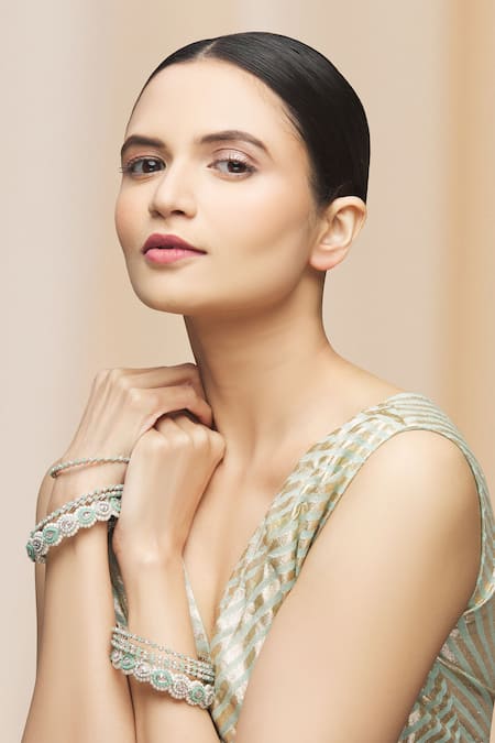 Buy Moh-Maya By Disha Khatri Silver Plated Pearls, Diamonds Studded Bangles - Set Of 8 Online at Aza Fashions Buy_Moh-Maya By Disha Khatri_Silver Plated Pearls, Diamonds Studded Bangles - Set Of 8 _Online_at_Aza_Fashions