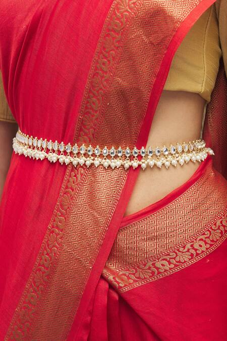 Buy_Moh-Maya By Disha Khatri_Gold Plated Kundan And Pearl Kamarband _Online_at_Aza_Fashions