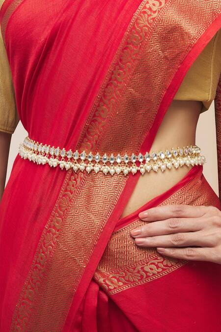 Moh-Maya By Disha Khatri_Gold Plated Kundan And Pearl Kamarband _Online_at_Aza_Fashions