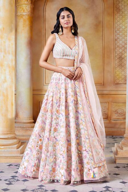 Aariyana Couture Peach Leatherette, Net, Silk Pearls, Beads, Embroidered Bridal Lehenga Set Online at Aza Fashions Aariyana Couture_Peach Leatherette, Net, Silk Pearls, Beads, Embroidered Bridal Lehenga Set_Online_at_Aza_Fashions