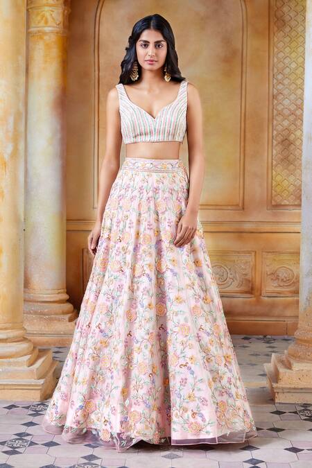 Buy Aariyana Couture Peach Leatherette, Net, Silk Pearls, Beads, Embroidered Bridal Lehenga Set Online at Aza Fashions Buy_Aariyana Couture_Peach Leatherette, Net, Silk Pearls, Beads, Embroidered Bridal Lehenga Set_Online_at_Aza_Fashions