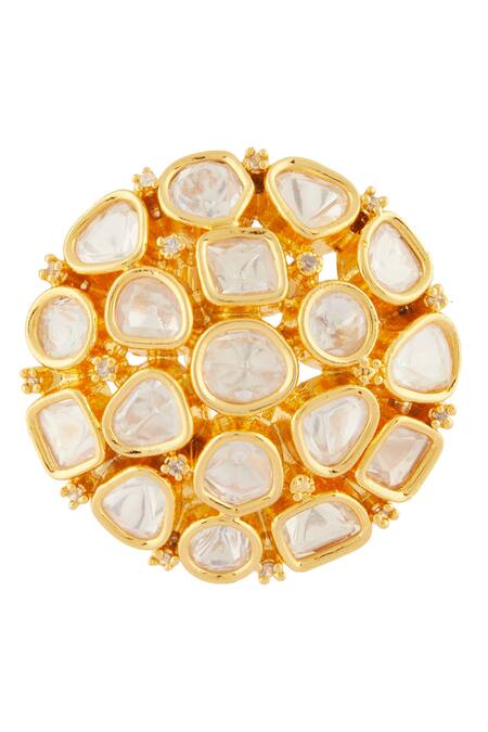 Zevar By Geeta_Gold Plated Kundan Polki Studs_Online_at_Aza_Fashions