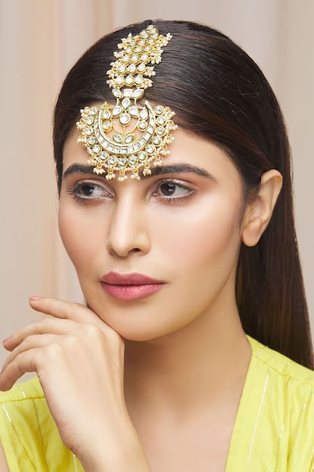 Zevar By Geeta_Gold Plated Kundan Maangtikka _Online_at_Aza_Fashions