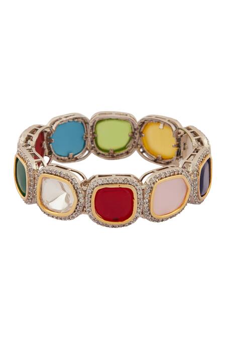 Zevar By Geeta Gold Plated Diamonds, Stones Geometric Bangle Online at Aza Fashions Zevar By Geeta_Gold Plated Diamonds, Stones Geometric Bangle_Online_at_Aza_Fashions