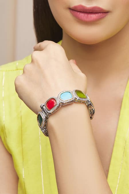 Buy Zevar By Geeta Gold Plated Diamonds, Stones Geometric Bangle Online at Aza Fashions Buy_Zevar By Geeta_Gold Plated Diamonds, Stones Geometric Bangle_Online_at_Aza_Fashions