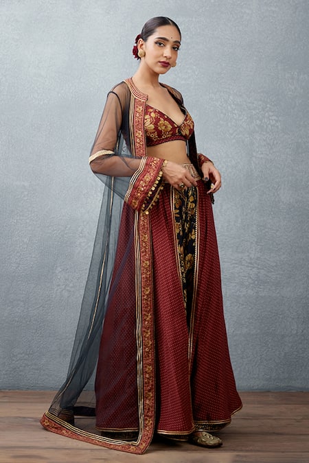 Torani_Black Butterfly Net Gota, Hand Adda Work Cape Gulghast Fattima Sheer Chogha_Online_at_Aza_Fashions