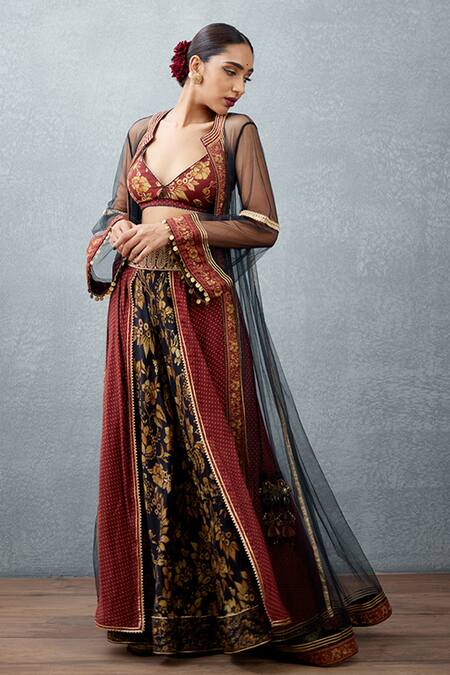 Buy_Torani_Black Butterfly Net Gota, Hand Adda Work Cape Gulghast Fattima Sheer Chogha_Online_at_Aza_Fashions