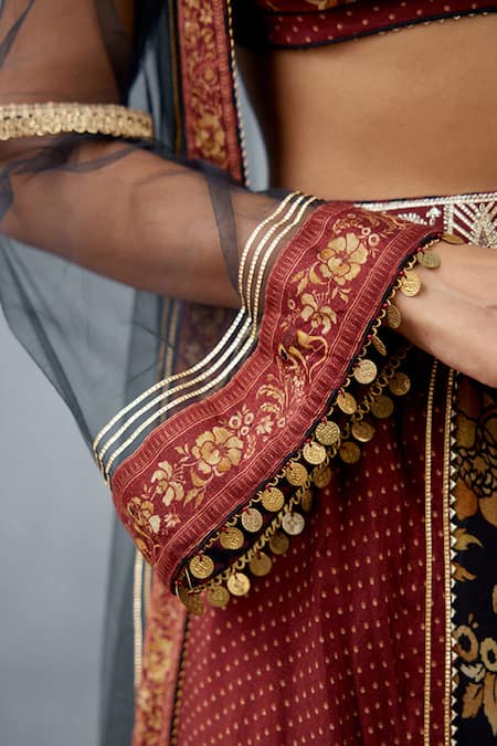 Shop_Torani_Black Butterfly Net Gota, Hand Adda Work Cape Gulghast Fattima Sheer Chogha_Online_at_Aza_Fashions