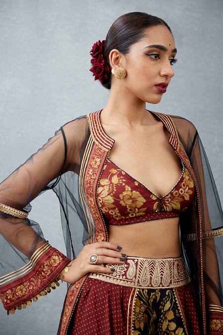 Torani_Black Butterfly Net Gota, Hand Adda Work Cape Gulghast Fattima Sheer Chogha_at_Aza_Fashions