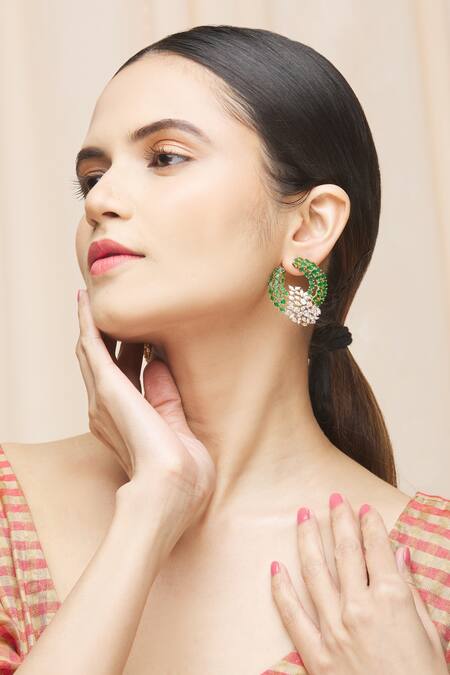 Ananta Jewels_Gold Plated Cubic Zirconia Crescent Studs _Online_at_Aza_Fashions