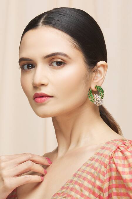 Buy_Ananta Jewels_Gold Plated Cubic Zirconia Crescent Studs _Online_at_Aza_Fashions