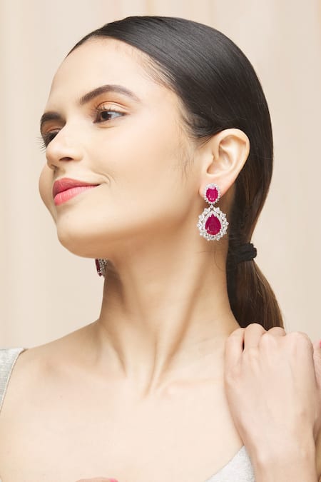 Ananta Jewels_Silver Plated Cubic Zirconia Oval Drop Earrings _Online_at_Aza_Fashions