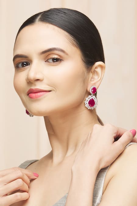 Buy_Ananta Jewels_Silver Plated Cubic Zirconia Oval Drop Earrings _Online_at_Aza_Fashions