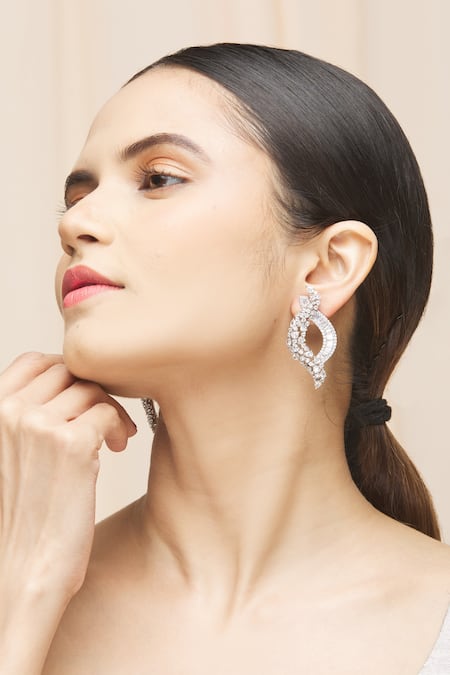 Ananta Jewels_Silver Plated Cubic Zirconia Interlooped Earrings _Online_at_Aza_Fashions