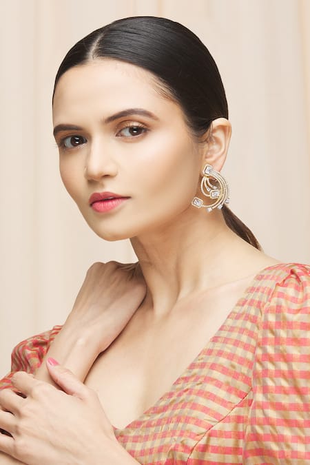 Ananta Jewels_Gold Plated Cubic Zirconia Sun Ray Pattern Earrings _Online_at_Aza_Fashions